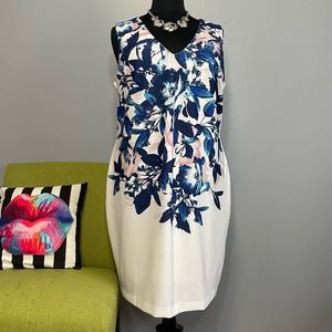 Lane Bryant White Blue Floral Sleeveless Sheath Dress 24